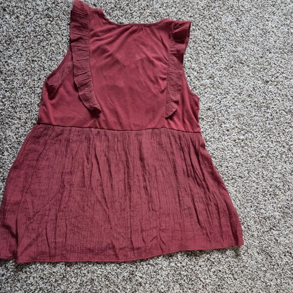 Parallel Skies Top Size Large Sleeveless Burgundy Ruffles Lace Romantic Boho - Picture 3 of 7